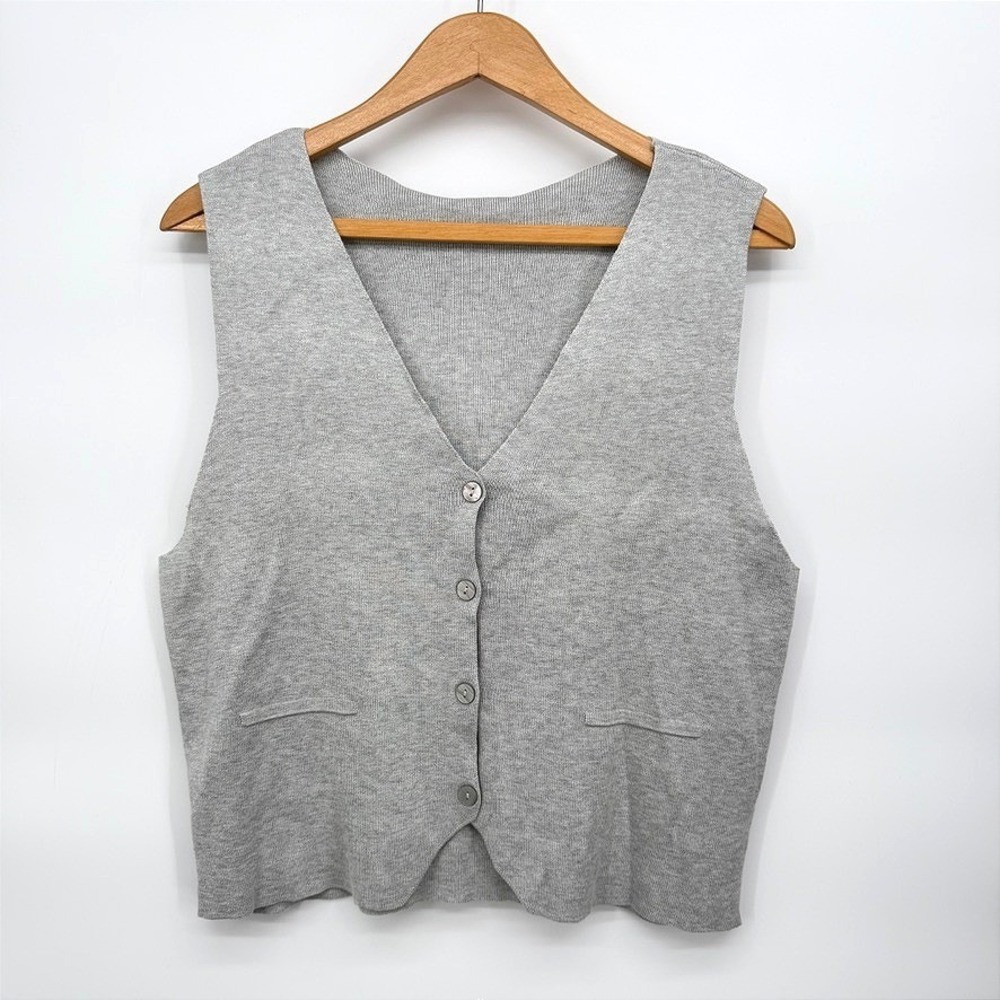 Pink‎ Rose Sweater Vest Button Front Knit NEW Light Heather Grey Preppy Size XL